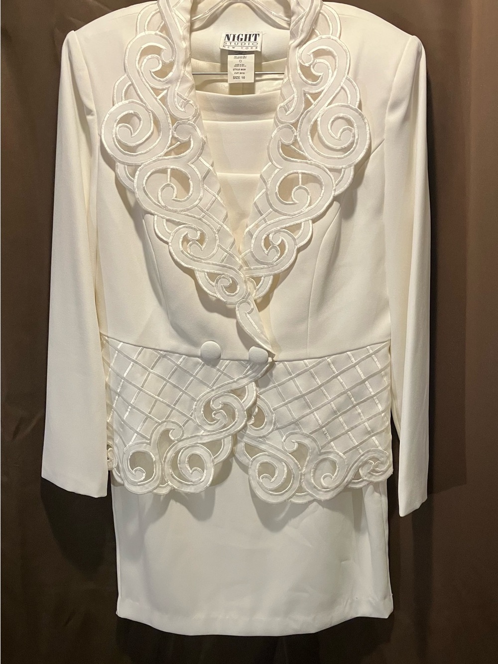 By Ronald Joyce White Long Sleeve Dress with Embroidered Jacket